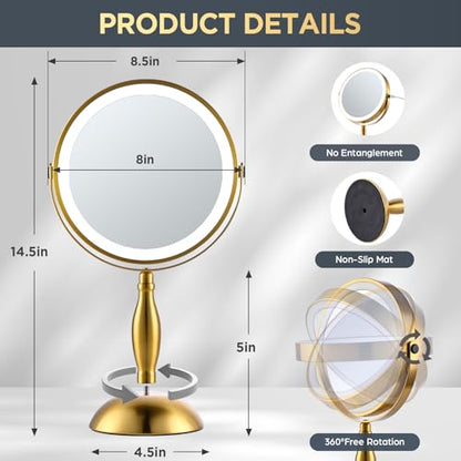 Makeup Mirror with Lights, 30X Golden Magnifying Mirror - color: Gold