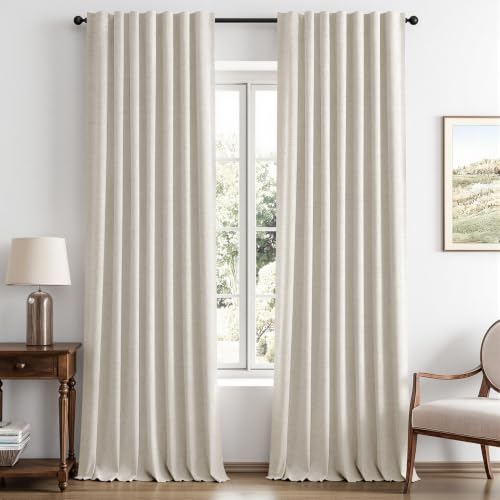 MIULEE 100% Blackout Linen Curtains for Bedroom 42 x 96 Inch Birch 2 Panels - color: Birch, size: 42"W x 96"L (Pack of 2)