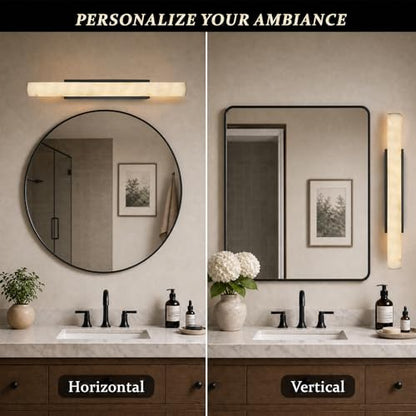Artisan Alabaster Wall Sconces Set of 2, 36in Matte Black Linear Sconce, Faux Alabaster Sconce for Bathroom Vanity, 3000K Dimmable Hardwired Modern Wall Sconces for Bedroom Living Room Hallway - color: Black-36in-2Pcs