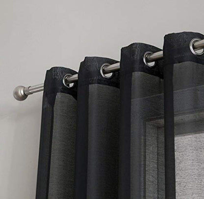 HLC.ME Semi Sheer Grommet Window Curtains, 2 Panels, 54x84 Inch, Black - color: Black, size: 54"W x 84"L (Pack of 2)
