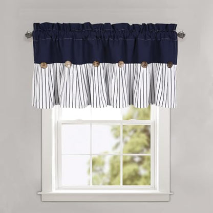 DOSLY Ides Farmhouse Navy Blue Button Valance, Striped Pleated Design with Coconut Buttons, Window Treatment for Kitchen Living Room Bedroom, 52" W x 18" L - color: Navy & Navy Stripe, size: 52"W x 18"L (Pack of 1)