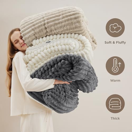 Bedsure Soft Sherpa Blanket Fluffy Beige Gift King 108"x90" - color: 01 - Beige, size: King (108" X 90")