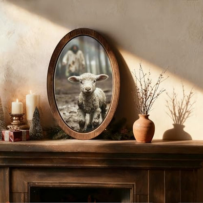 YZSLA Religious Wall Art Decor,Jesus and Lamb Framed Oval Wall Art - color: Jesus-5