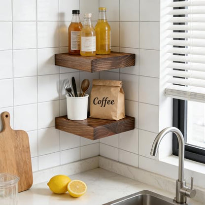 6.8x6.8x1.7in Square Solid Wood Floating Shelves Set of 2 Oak - color: Oak, size: 6.8x6.8x1.7-2pack