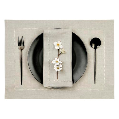Signature Linen™ by D'Moksha, Natural Placemats Set of 6, 14 x 19 Inch, 100% Pure Linen Table Mats, Hemstitch, Machine Washable Cloth Placemats- Fall, Weddings, Outdoor Hosting - color: Natural, size: Set of 6 (14 X 19 Inch)