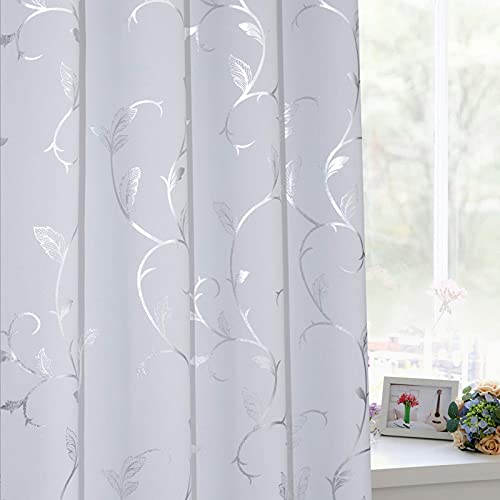 BUHUA Girls Room Darkening Curtains Thermal Insulated Blackout Curtains with Elegant Vine Pattern for Baby Room 52W×72L Greyish White Set of 2 - color: Greyish White, size: 52"W x 72"L (Pack of 2)