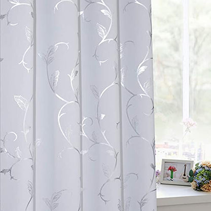 BUHUA Girls Room Darkening Curtains Thermal Insulated Blackout Curtains with Elegant Vine Pattern for Baby Room 52W×72L Greyish White Set of 2 - color: Greyish White, size: 52"W x 72"L (Pack of 2)