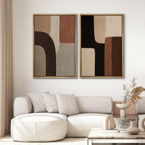 SIGNWIN Framed Canvas Print Wall Art Set Warm Neutral Abstract Geometric Brown Beige Illustrations Modern Art Minimal Boho Relax/Calm for Living Room, Bedroom, Office - 16"x24"x2 NATURAL - color: A16-2603-EDW08, size: 16"x24"x2 Panels Natural