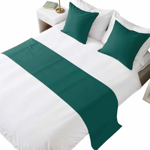Bed Runner for Queen Size Bed, Dark Green Decorative Beds Runners and 2 Matching Pillow Covers Set, Modern Pure Dark Green Beds Scarf Throw for Foot of Bedding Set for Hotel/Bedroom - color: Dark Green, size: 83 x 20 Inch