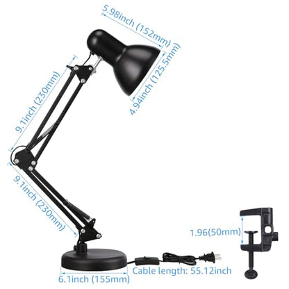 TORCHSTAR Metal Desk Lamp, Adjustable Swing Arm, E26, Black - color: Black, size: 1 Unit