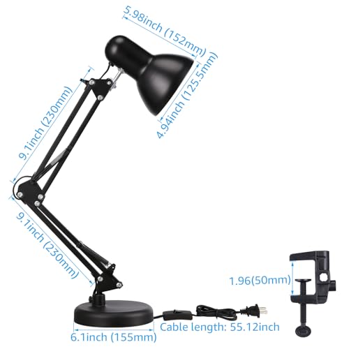 TORCHSTAR Metal Desk Lamp, Adjustable Swing Arm, E26, Black (Pack of 2) - color: Black, size: 1 Unit (Pack of 2)