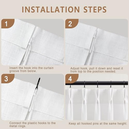 White Linen Pleated Curtains 63 Inch Length for Living Room - color: White, size: 40"W x 63"L (Pack of 2)