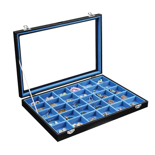 Stratalife 30 Grid Earring Organizer, Jewelry Holder Organizer with Lid - color: Blue-Black, size: 30 Grid