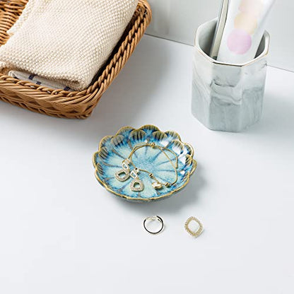 BEUNAIZER Jewelry Dish Tray, Ring Dish, Ceramic Trinket Tray, Key Bowl - color: Retro Blue