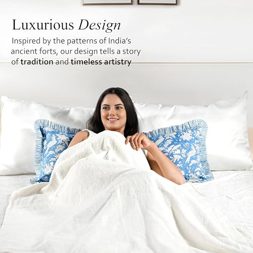 CPC Blue Sapphire Block Print Ruffle Sham Pillow Cover 14x36 Inch Pack of 1 - color: Blue Sapphire, size: 36" x 14" (Pack of 1)