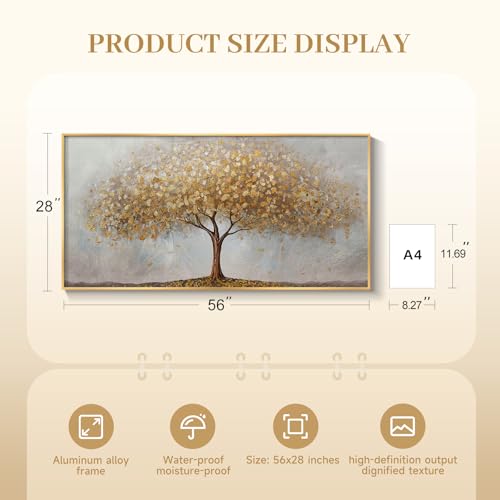 Large Framed Modern Gold Tree of Life Wall Art for Living Room, 30x60 In - color: Gold, size: 60"L x 30"W