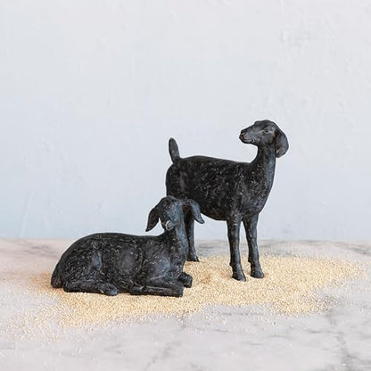 Creative Co-Op Resin Standing Goat Accent Décor with Cast Iron Finish, Black - size: 9-1/4"L x 3"W x 9-1/4"H