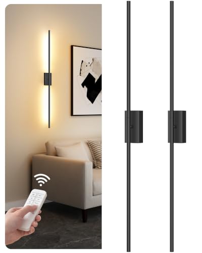 39.4" Wireless Wall Sconces Battery Operated Set of 2, Rechargeable Lamps with Remote, 360° Rotation, 10000mAh, Touch Dimmable Lights for Bedroom, Living Room, Hallway, Black B07YBP205 - color: Black, size: 39.4 Inches