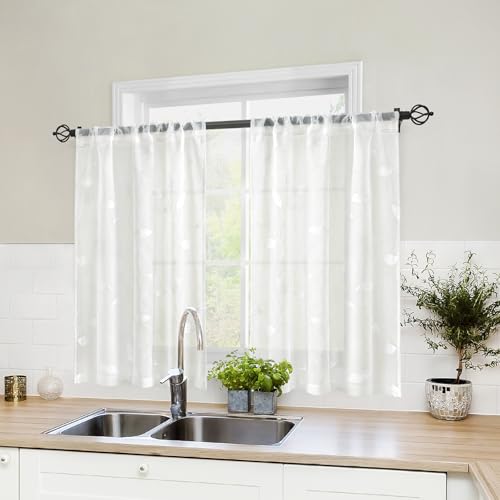 HOMEIDEAS White Kitchen Sheer Tier Curtains Leaf Embroidered, 30x36 - color: 4-white, size: 30"W x 36"L (Pack of 2)