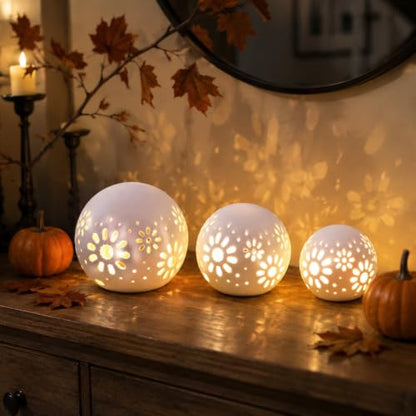 HY Design Set of 3 Ceramic Decorative Lamp 5" H Battery Powered (White)
