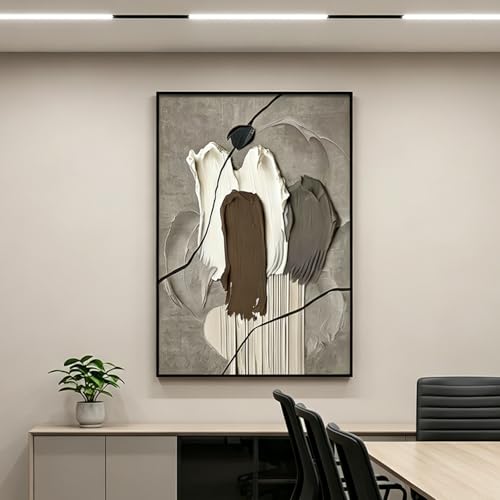 QKF 3Pcs Brown Abstract 3D Texture Black Aluminum Frame Canvas Wall Art - color: Taupe & Beige
