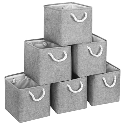 FinishingBo 11 inch Cube Storage Bin with Handles 6 Pack - color: Gray-6 Pack