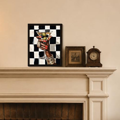 BIQRP Black Woman Hand Martini Cocktail Wooden Wall Art - color: Cocktail2