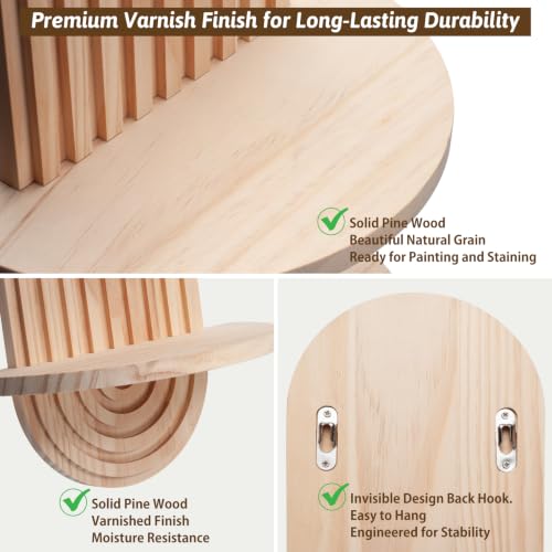 Boho Floating Shelves for Wall Art, Mid Century Modern Arched Wood Shelf - color: Natural