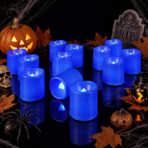 Homemory 12 Pack Blue Flameless Flickering LED Votive Tealights Candles - color: Blue (Blue Light), size: 12 Pack