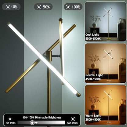 NUÜR Modern Gold Floor Lamp, Dimmable LED Standing Lamp with Remote - style: 3-Bar Linear Gold Floor Lammp