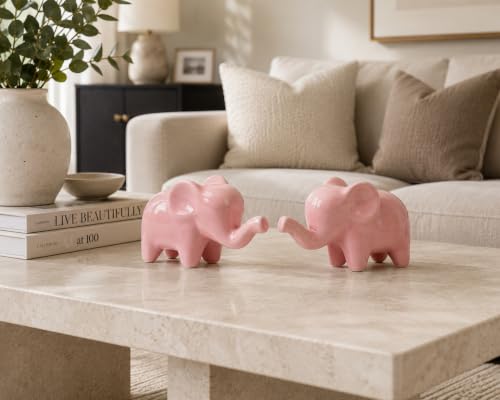 4 Inch Pink Ceramic Elephant Figurines Set of 2 - color: Pink