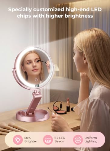 Lighted Travel Makeup Mirror,1X/10X Magnification,3 Light Modes, Rose Gold - color: Gold