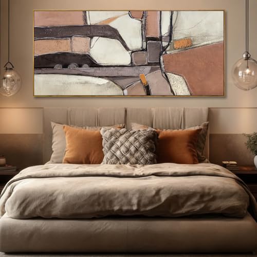 ZENPEE Brown & Grey Abstract Canvas Wall Art 32x71, Neutral Off-White Geometric Design with Wooden Frame, Modern Oversized wall art for living room - color: Brown & Beige, size: 70"L x 32"W
