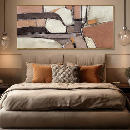 ZENPEE Brown & Grey Abstract Canvas Wall Art 32x71, Neutral Off-White Geometric Design with Wooden Frame, Modern Oversized wall art for living room - color: Brown & Beige, size: 70"L x 32"W