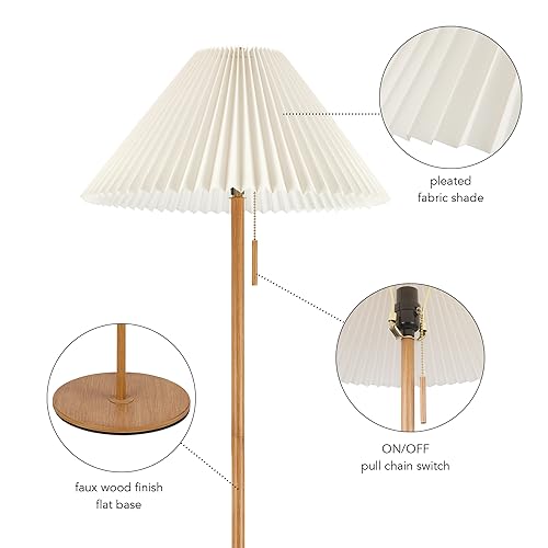 Globe Electric 61000053 62" Floor Lamp, Wood-Toned Finish, Pleated Fabric Shade, Pull Chain Switch, Reading Light, E26 Base, Modern Classic Lighting for Living Rooms and Bedrooms - color: Wood Toned, Oren