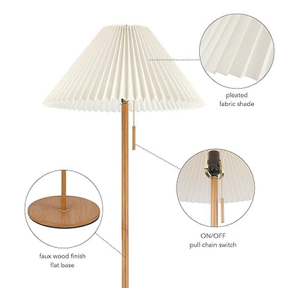 Globe Electric 61000053 62" Floor Lamp, Wood-Toned Finish, Pleated Fabric Shade, Pull Chain Switch, Reading Light, E26 Base, Modern Classic Lighting for Living Rooms and Bedrooms - color: Wood Toned, Oren