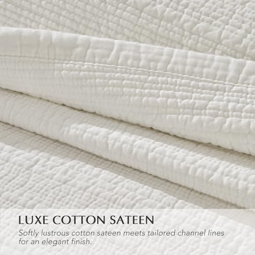 EVERGRACEHOME Cotton Sateen Channel Quilt Set, King Size, Bright White - color: Bright White, size: King (110" X 92")