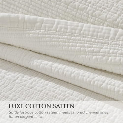EVERGRACEHOME Cotton Sateen Channel Quilt Set, King Size, Bright White - color: Bright White, size: King (110" X 92")