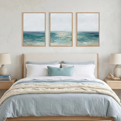 Aurlan Large Abstract Blue Coastal Framed Canvas Wall Art Set-24"x36"x3 - color: Abstract Blue Coastal Wall Art, size: 24"Lx36"W