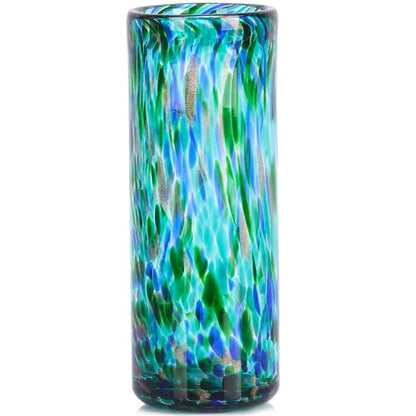 9.45in H Sea Glass Cylinder Vase Unique Hand Blown Glass Vase for Flower - color: Teal