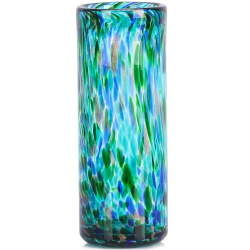 9.45in H Sea Glass Cylinder Vase Unique Hand Blown Glass Vase for Flower - color: Teal