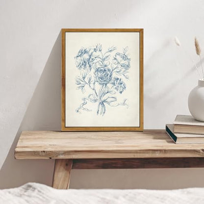 KBKBART Framed Wall Art Neutral Blue Rose Flower Sketch Canvas Prints - color: Blue Rose, size: 10"L x 8"W