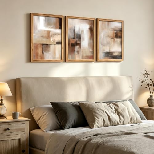 LYYGLYY 3Pcs Wood Framed Brown and Black Canvas Wall Art 16x24 Inches - color: Wood Frame Abstract Brown, size: 16x24 Inches