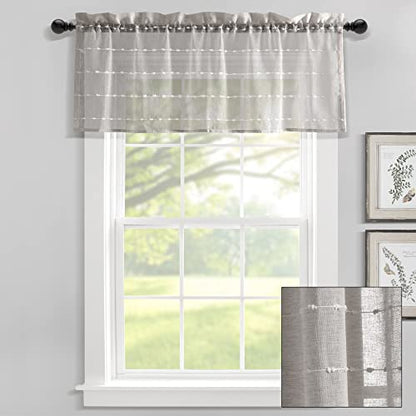 Lush Decor Farmhouse Textured Sheer Window Curtain Valance, 52"W x18"L, Gray - color: Grey