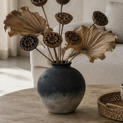 Rustic Farmhouse Ceramic Vase, 7.9 Inch, Terracotta Decor - color: Black