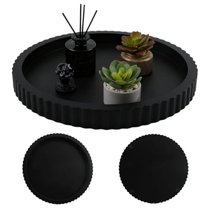 Black Round Wood Tray, 11 in Fluted Vanity Tray - color: Black