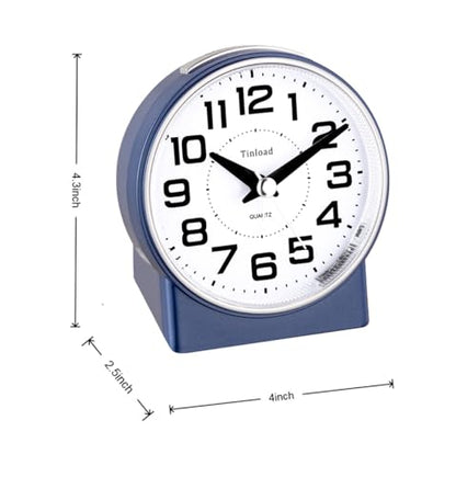 Tinload 4.3" No Ticking Analog Alarm Clock,Silent Readable for Seniors,Easy to Set,Gradual Rise Alarm,Big Numbers,On/Off Switch on Side,Gentle Wake,Snooze,Lighted on Demand,Battery Operated,Blue - color: Blue
