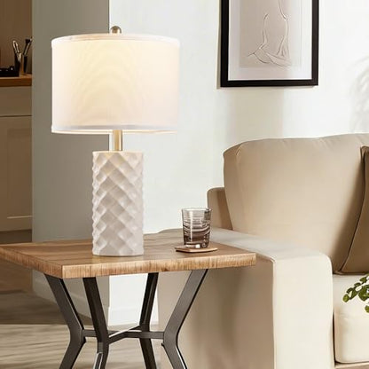 Star Diamond Ceramic Table Lamps Set of 2 - Beige Nightstand Lamps 23" - color: Gentle Beige
