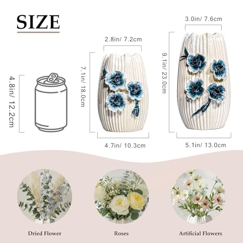 Small White Vase, Modern Ceramic Vases for Centerpieces, 7 Inch - color: White and Dark Blue, size: 7 inch