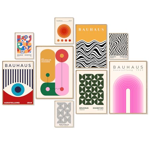 KBKBART 9PCS Eclectic Wall Art Decor, Modern Maximalist Wall Prints for Bedroom, Bauhaus Posters for Room Aesthetic, Retro Abstract Wall Collage Kit for Living Room, Funky Dorm Gallery Home Decor - color: Colorful Bauhaus